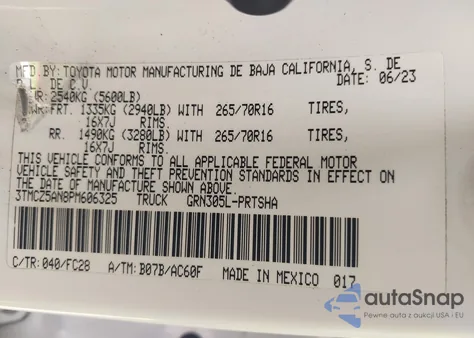 2023 Toyota Tacoma Trail Edition из США, поврежденный, VIN 3TMCZ5AN8PM606325